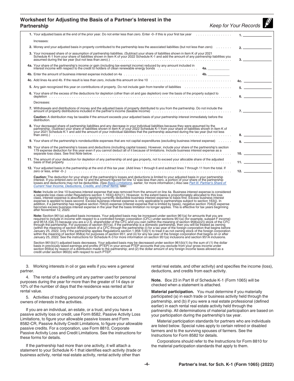 Instructions for IRS Form 1065 Schedule K-1 Partners Share of Income, Deductions, Credits, Etc. (For Partners Use Only), Page 4