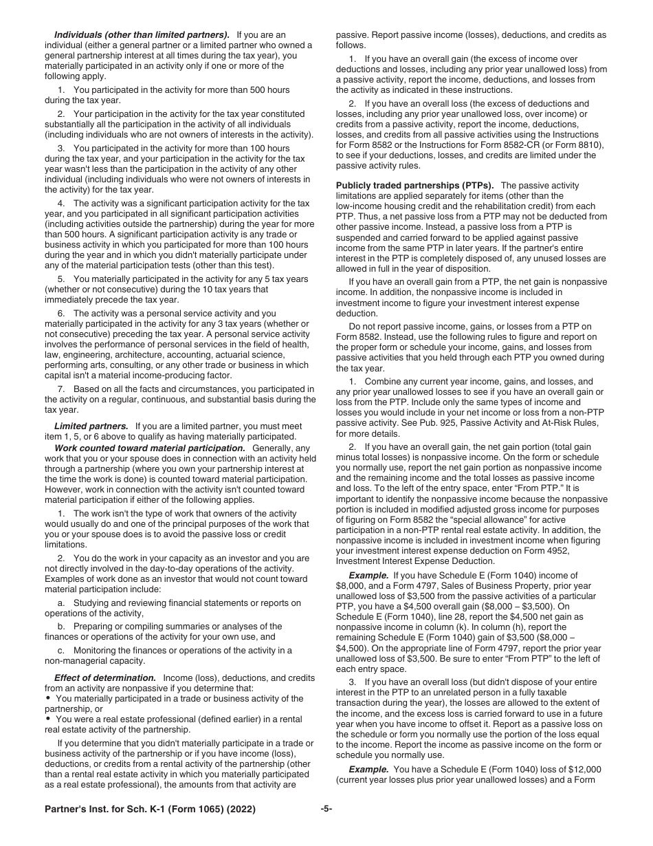 Instructions for IRS Form 1065 Schedule K-1 Partners Share of Income, Deductions, Credits, Etc. (For Partners Use Only), Page 5