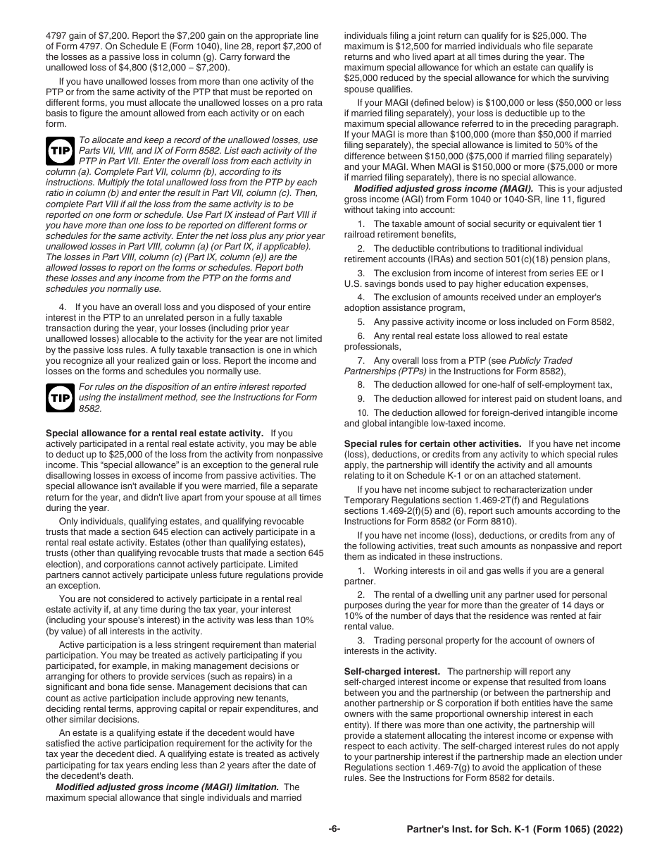 Instructions for IRS Form 1065 Schedule K-1 Partners Share of Income, Deductions, Credits, Etc. (For Partners Use Only), Page 6