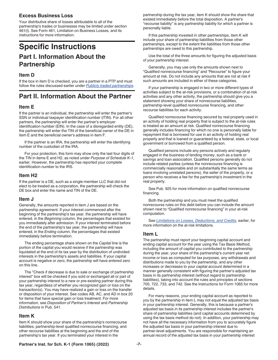 Instructions for IRS Form 1065 Schedule K-1 Partners Share of Income, Deductions, Credits, Etc. (For Partners Use Only), Page 7