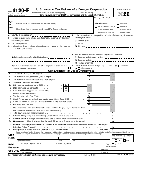 IRS Form 1120-F 2022 Printable Pdf