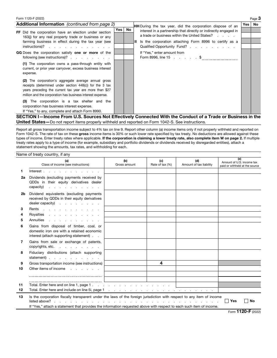 IRS Form 1120-F U.S. Income Tax Return of a Foreign Corporation, Page 3