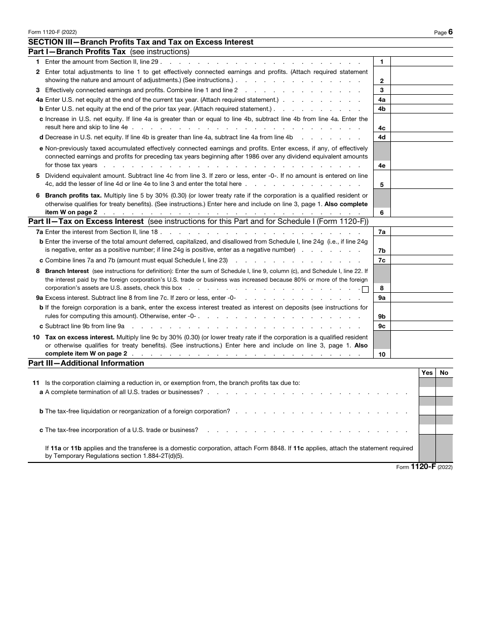 IRS Form 1120-F U.S. Income Tax Return of a Foreign Corporation, Page 6