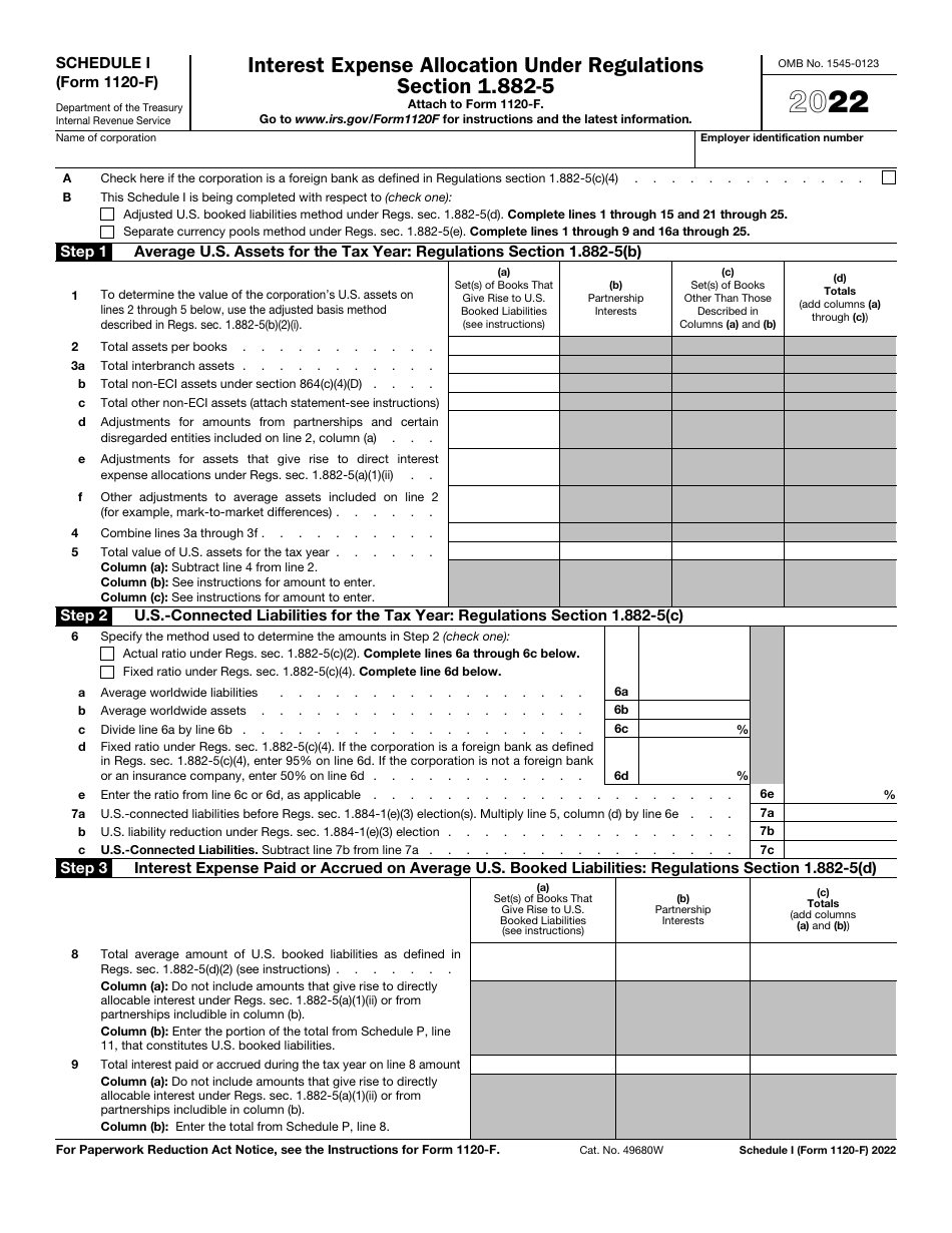 IRS Form 1120-F Schedule I Interest Expense Allocation Under Regulations Section 1.882-5, Page 1