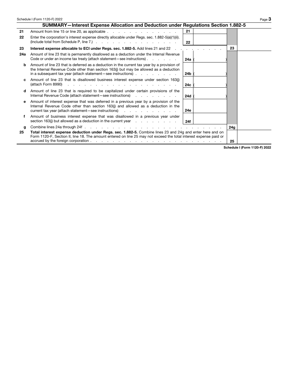 IRS Form 1120-F Schedule I - 2022 - Fill Out, Sign Online and Download ...