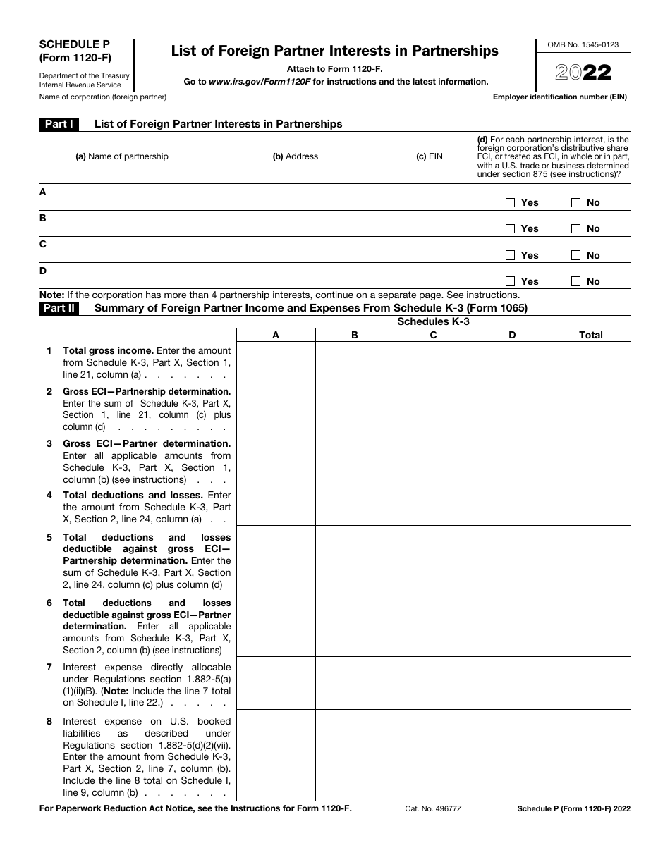 IRS Form 1120-F Schedule P List of Foreign Partner Interests in Partnerships, Page 1