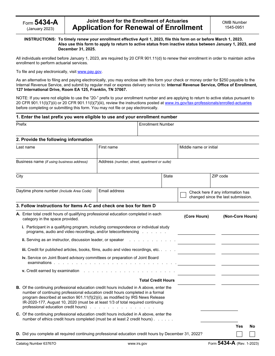 IRS Form 5434-A Joint Board for the Enrollment of Actuaries - Application for Renewal of Enrollment, Page 1