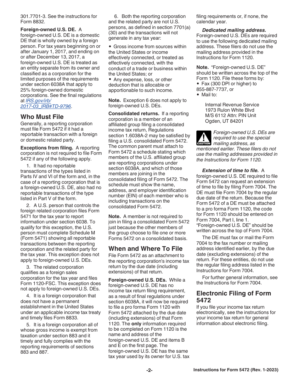 Instructions for IRS Form 5472 Information Return of a 25% Foreign-Owned U.S. Corporation or a Foreign Corporation Engaged in a U.S. Trade or Business, Page 2