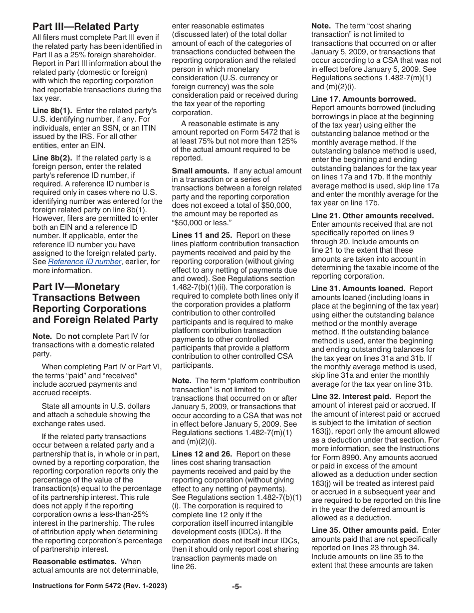 Instructions for IRS Form 5472 Information Return of a 25% Foreign-Owned U.S. Corporation or a Foreign Corporation Engaged in a U.S. Trade or Business, Page 5