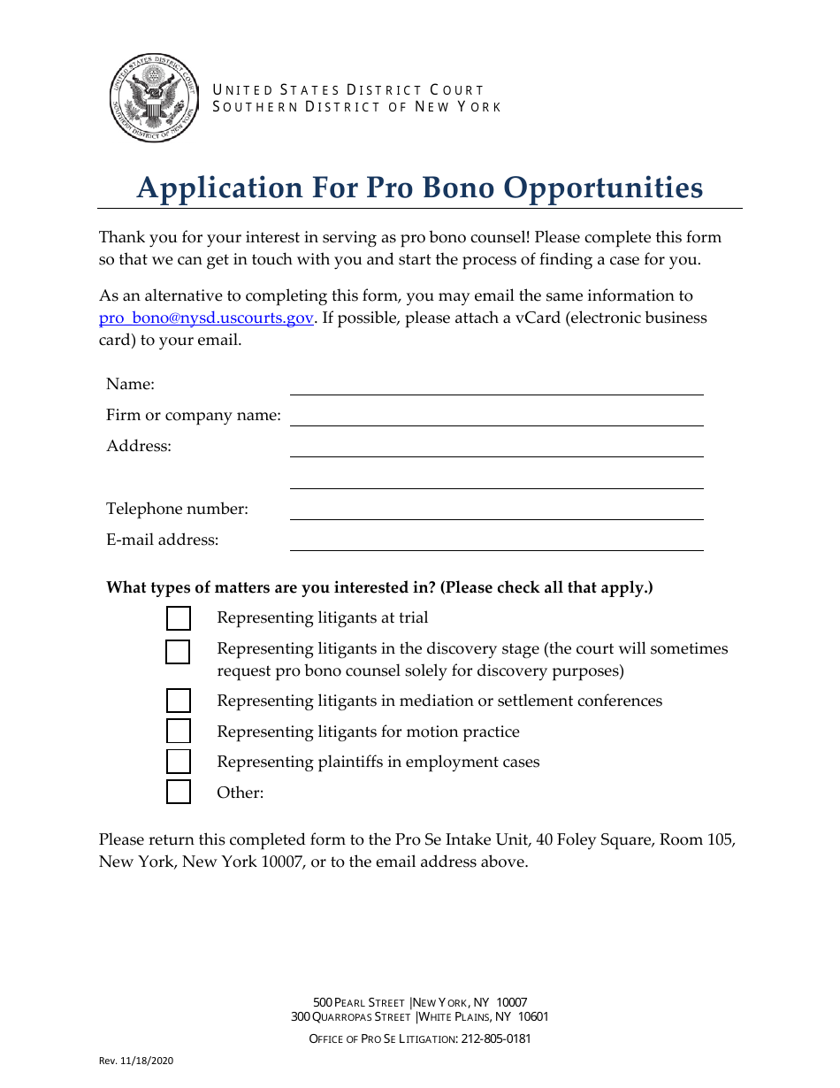 Application for Pro Bono Opportunities - New York, Page 1