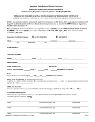 Application for Renewal of Dental Radiation Technologist Certificate - Maryland, Page 2