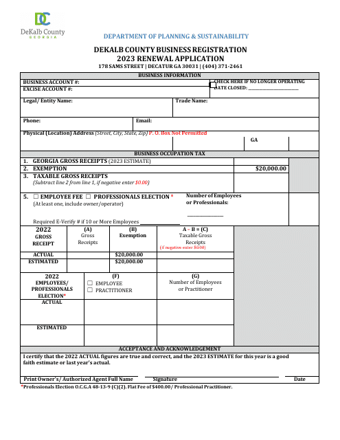 Business Registration Renewal Application - DeKalb County, Georgia (United States), 2023