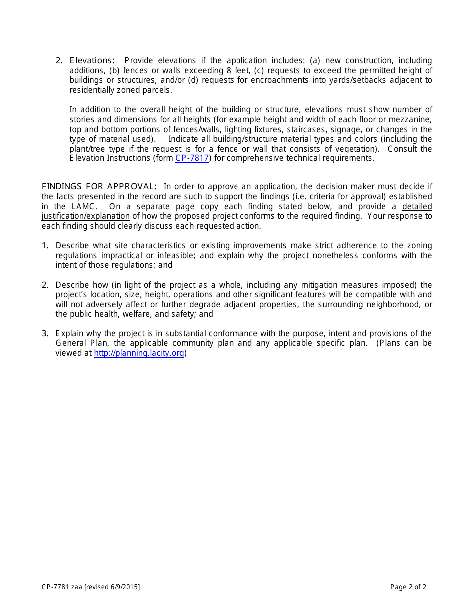 Form CP-7781 Zoning Administrator Adjustment (Zaa) - City of Los Angeles, California, Page 2