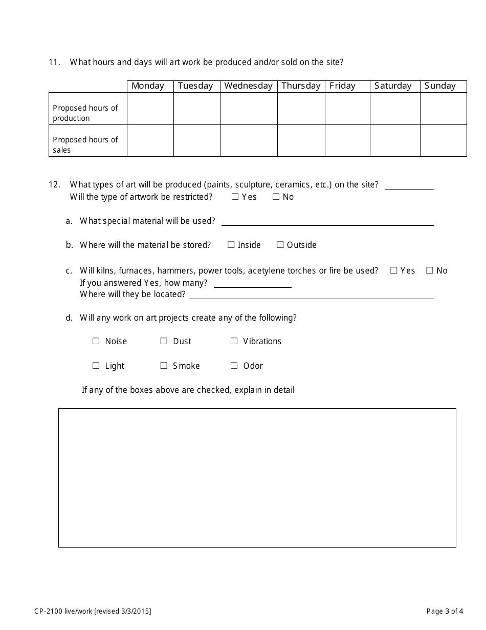 Form CP-2100 Joint Living and Work Quarters - City of Los Angeles, California, Page 3