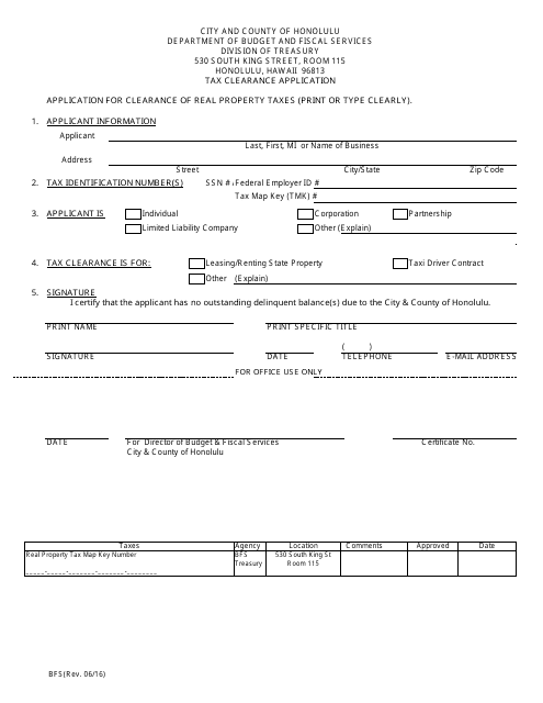 Tax Clearance Application - City and County of Honolulu, Hawaii Download Pdf