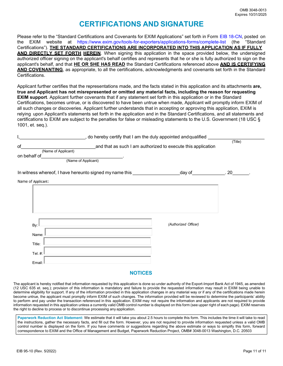 EIB Form 95-10 Application for Credit Guarantee Facility and Longterm Direct Loan or Guarantee, Page 11
