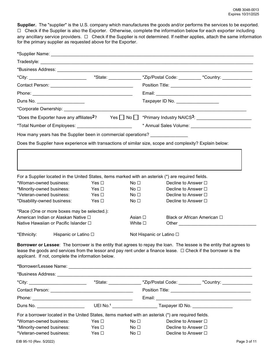 EIB Form 95-10 Application for Credit Guarantee Facility and Longterm Direct Loan or Guarantee, Page 3