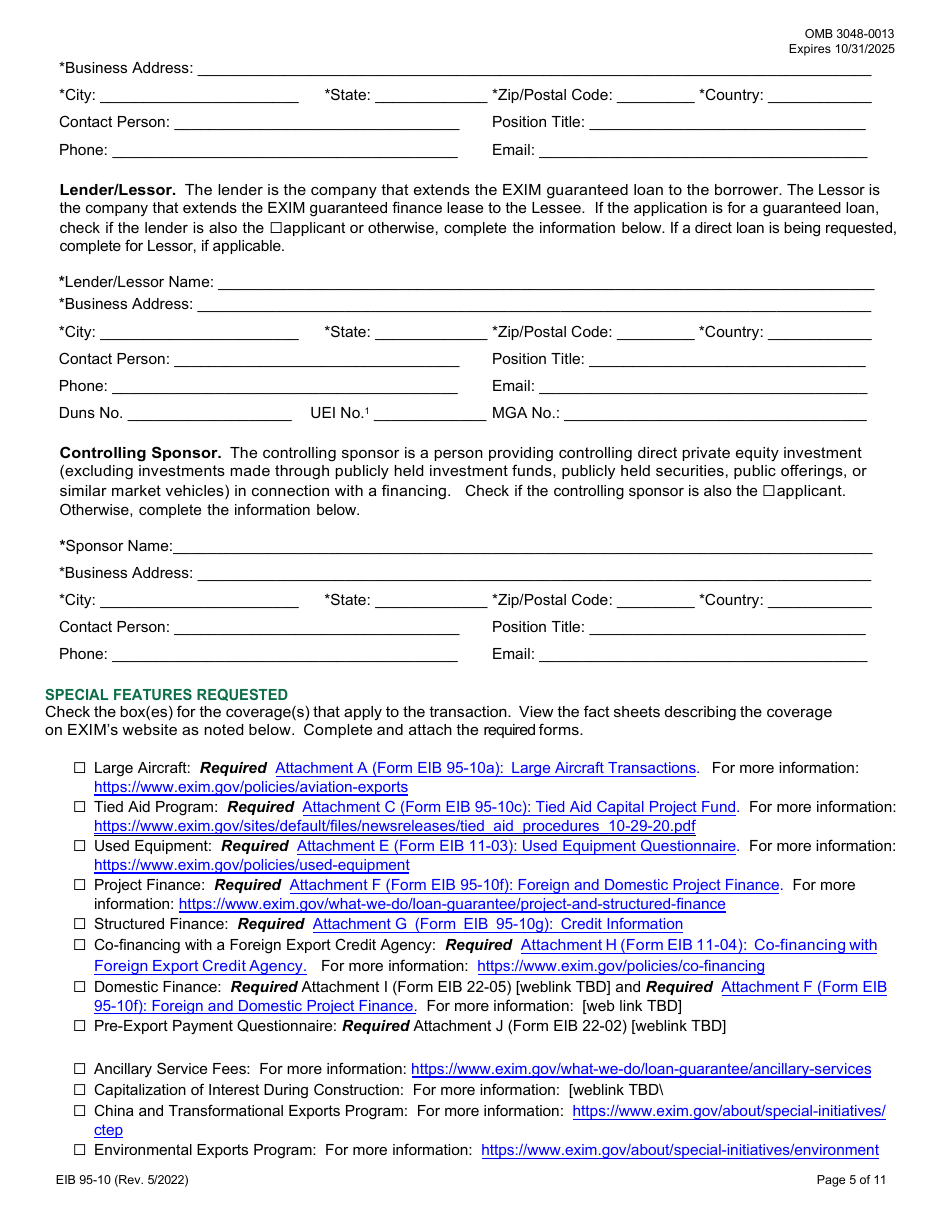EIB Form 95-10 Application for Credit Guarantee Facility and Longterm Direct Loan or Guarantee, Page 5