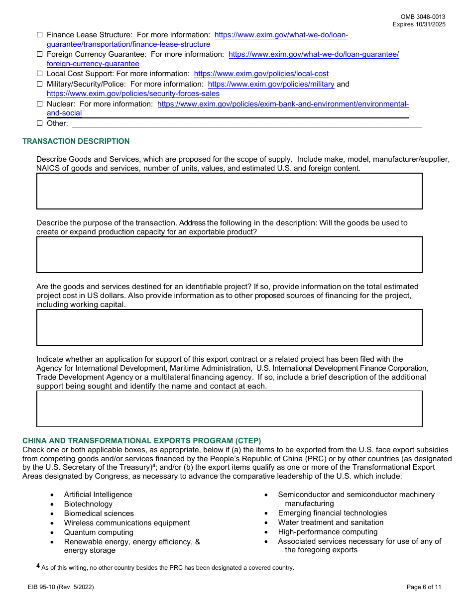 EIB Form 95-10 Application for Credit Guarantee Facility and Longterm Direct Loan or Guarantee, Page 6