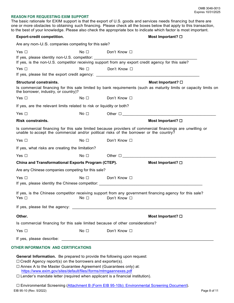 EIB Form 95-10 Application for Credit Guarantee Facility and Longterm Direct Loan or Guarantee, Page 8