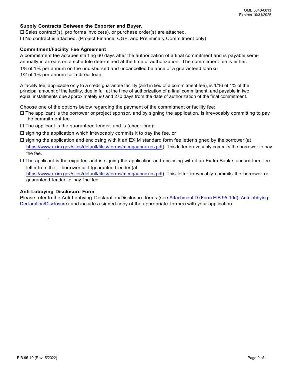 EIB Form 95-10 Application for Credit Guarantee Facility and Longterm Direct Loan or Guarantee, Page 9