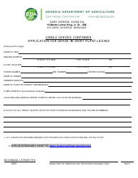 Document preview: Application for Grade 'a' Dairy Plant License - Single Service Container - Georgia (United States), 2021