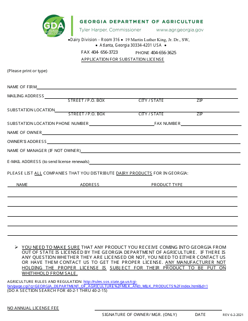 Application for Substation License - Georgia (United States) Download Pdf