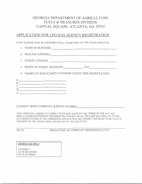 Application for Lpg Gas Agency Registration - Georgia (United States) Download Pdf