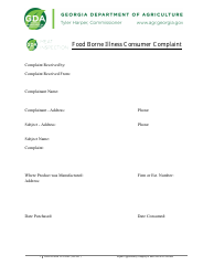 GDA Form 2345 Food Borne Illness Consumer Complaint - Georgia (United States)