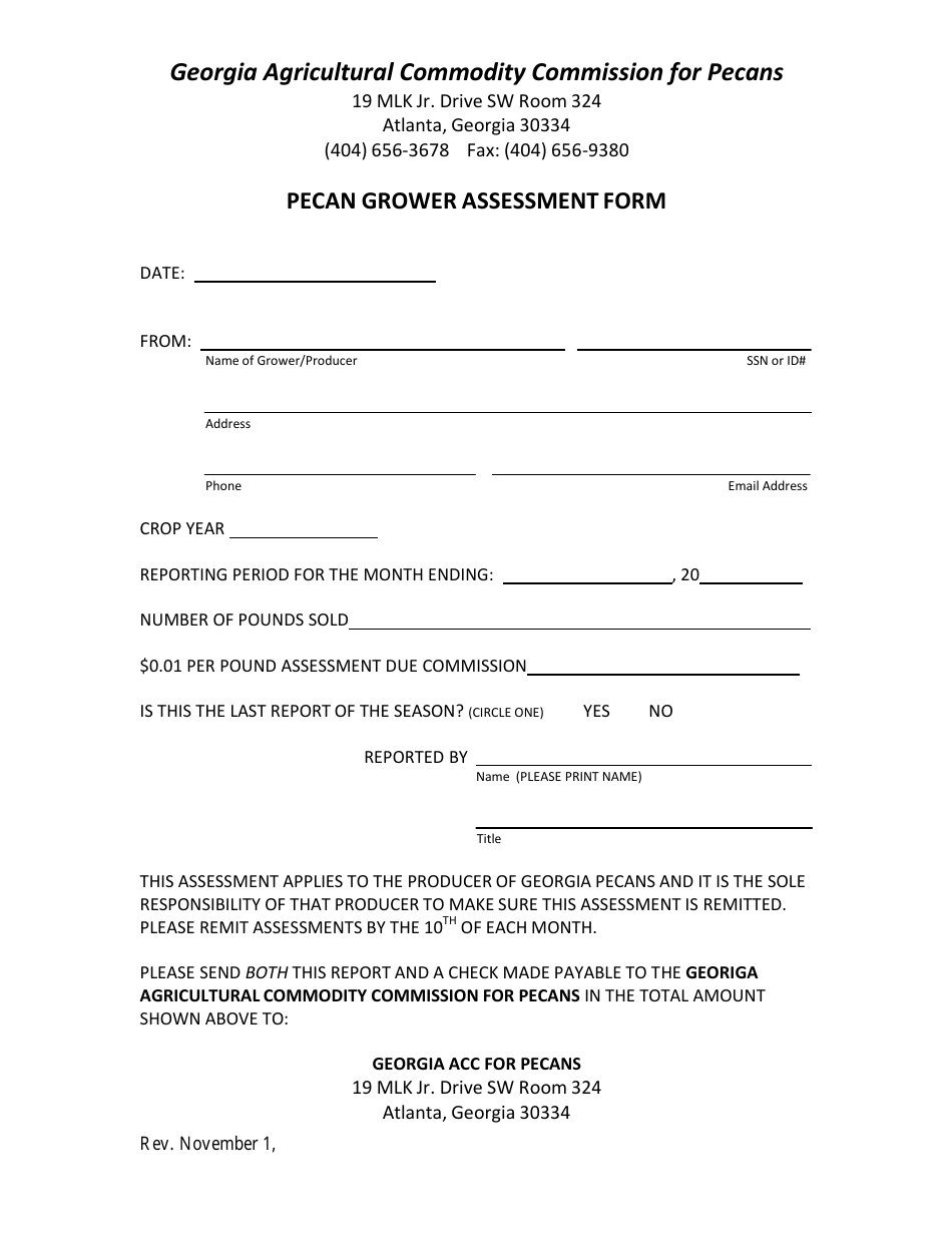 Pecan Grower Assessment Form - Georgia (United States), Page 1