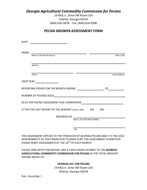 Pecan Grower Assessment Form - Georgia (United States) Download Pdf