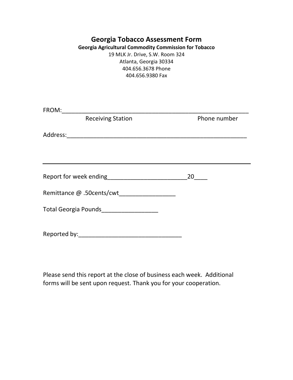 Georgia Tobacco Assessment Form - Georgia (United States), Page 1