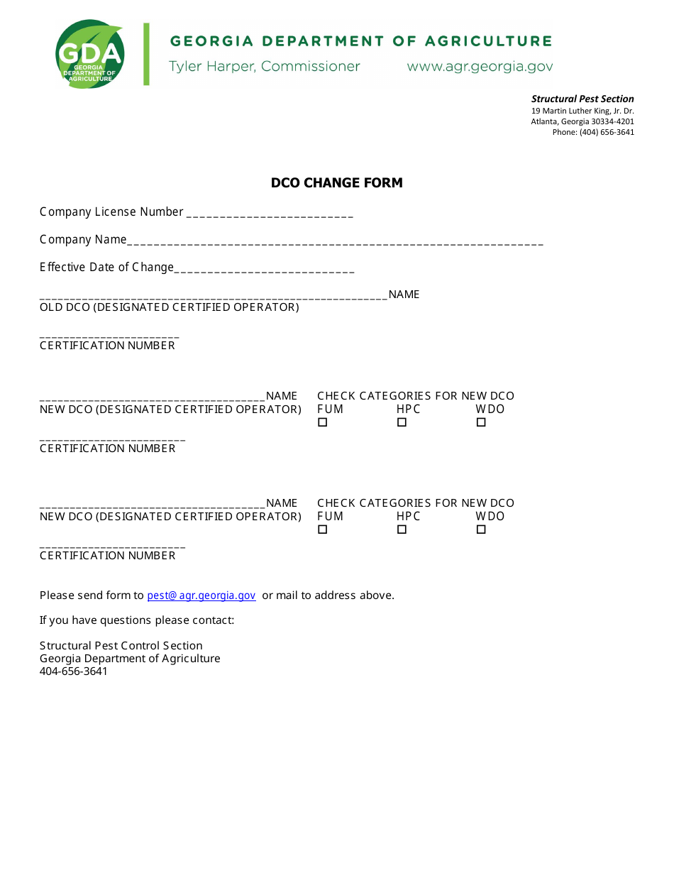 Dco Change Form - Georgia (United States), Page 1