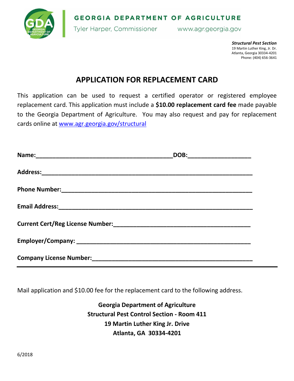 Application for Replacement Card - Georgia (United States), Page 1