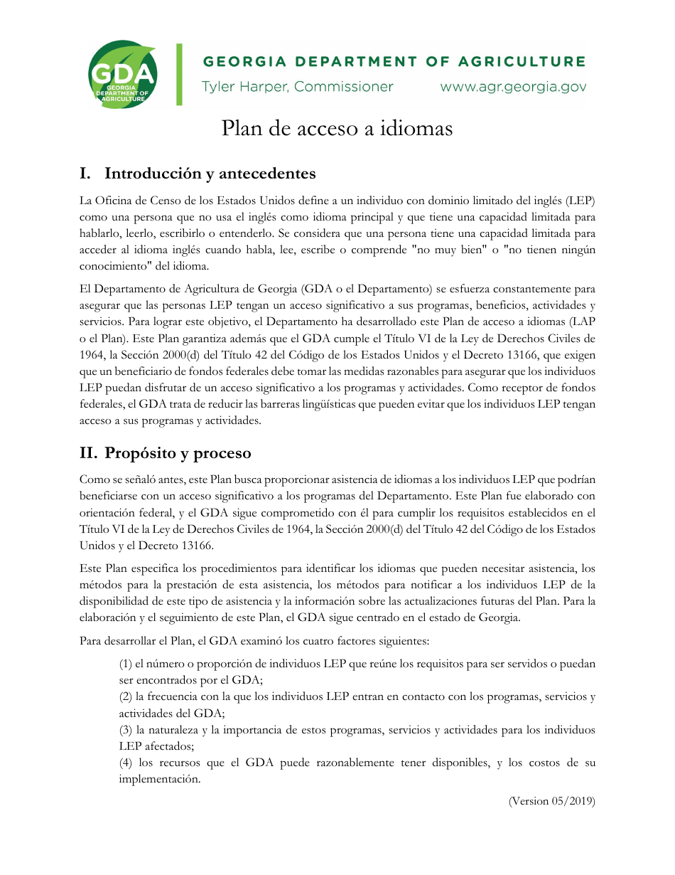 Language Access Plan - Georgia (United States) (Spanish), Page 1