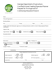 Document preview: Certified Animal Feeding Operator/Planner Request for Pre-approval of Continuing Education Record - Georgia (United States)