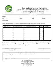 Document preview: Certified Animal Feeding Operator/Planner Continuing Education Record - Georgia (United States)