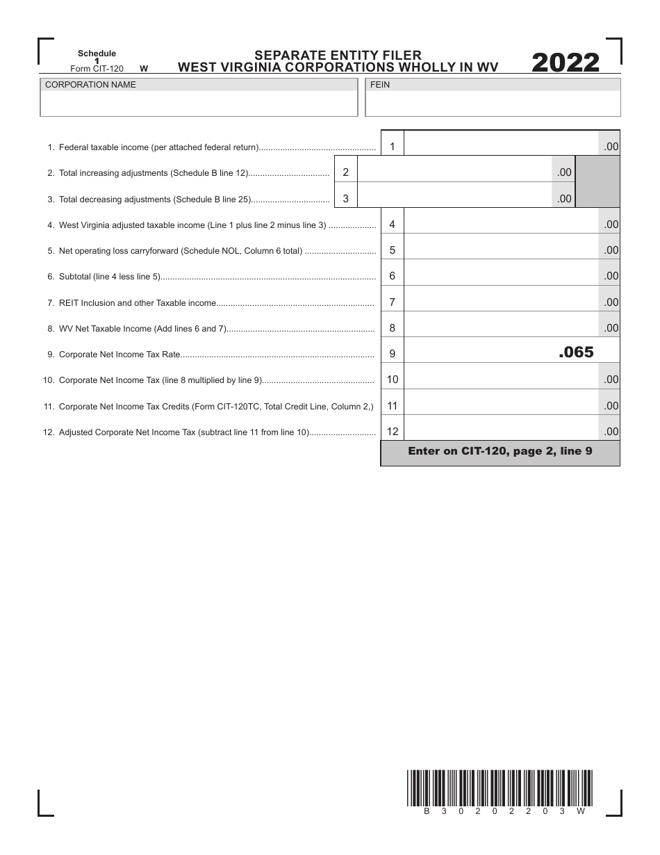 Form Cit 120 Schedule 1 2022 Fill Out Sign Online And Download Printable Pdf West Virginia 3561