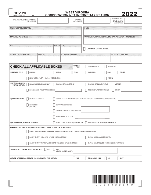 Form CIT-120 2022 Printable Pdf
