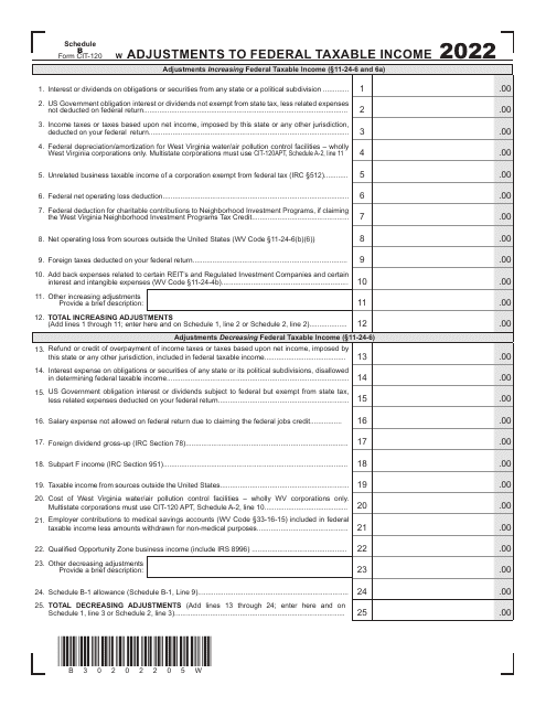 Form CIT-120 Schedule B 2022 Printable Pdf