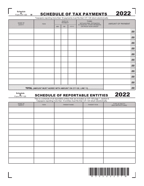 Form CIT-120 Schedule C, D 2022 Printable Pdf