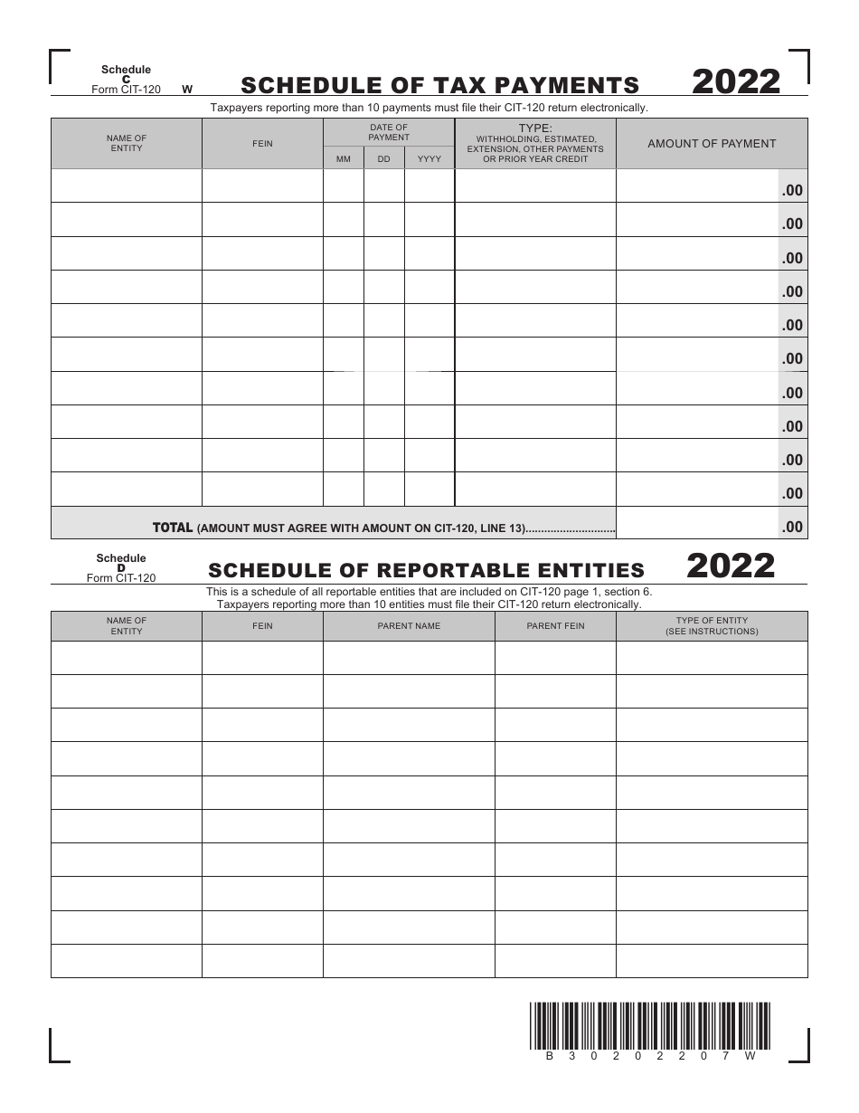 Form Cit 120 Schedule C D 2022 Fill Out Sign Online And Download Printable Pdf West 6077