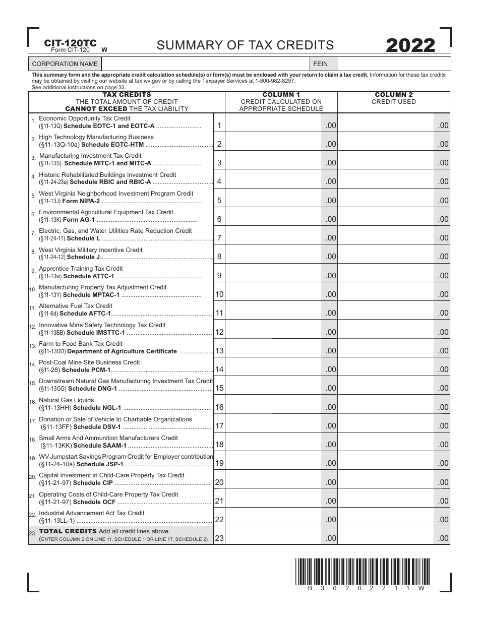 Form CIT120TC 2022 Fill Out, Sign Online and Download Printable