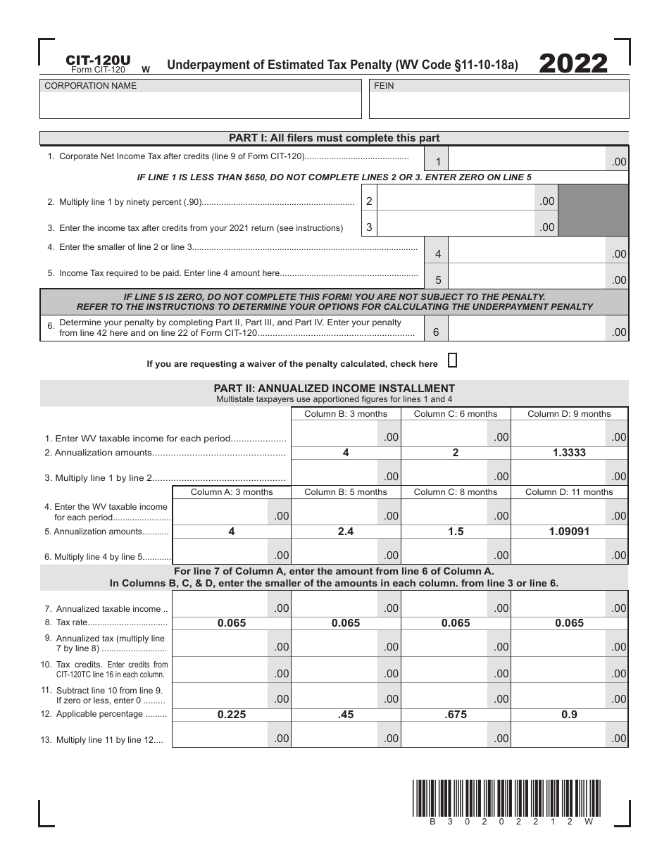 Form CIT120U Download Printable PDF or Fill Online Underpayment of