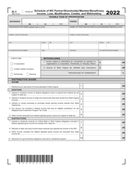 Document preview: Form K-1 Schedule of Wv Partner/Shareholder/Member/Beneficiary Income, Loss, Modification, Credits, and Withholding - West Virginia, 2022