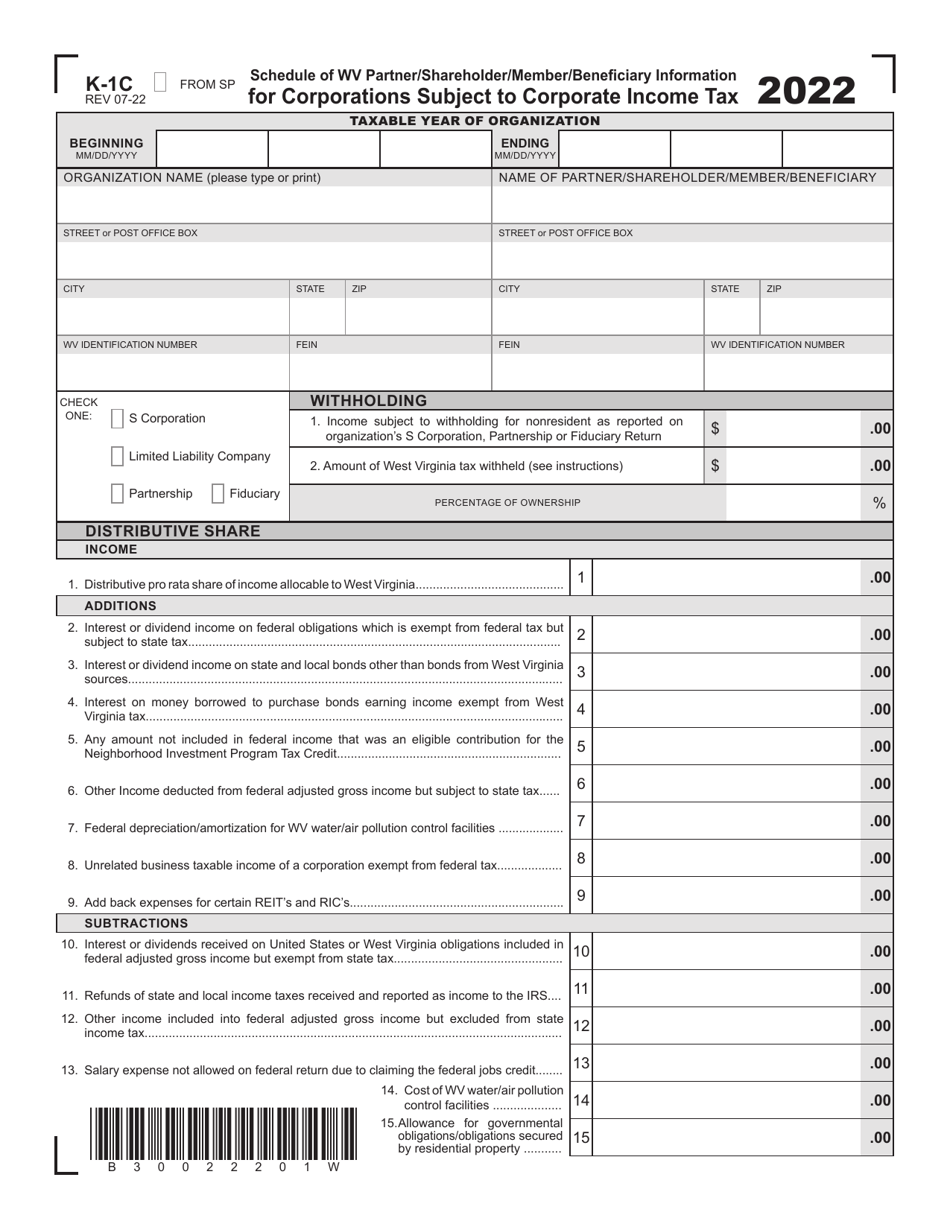 Form K1C 2022 Fill Out, Sign Online and Download Printable PDF