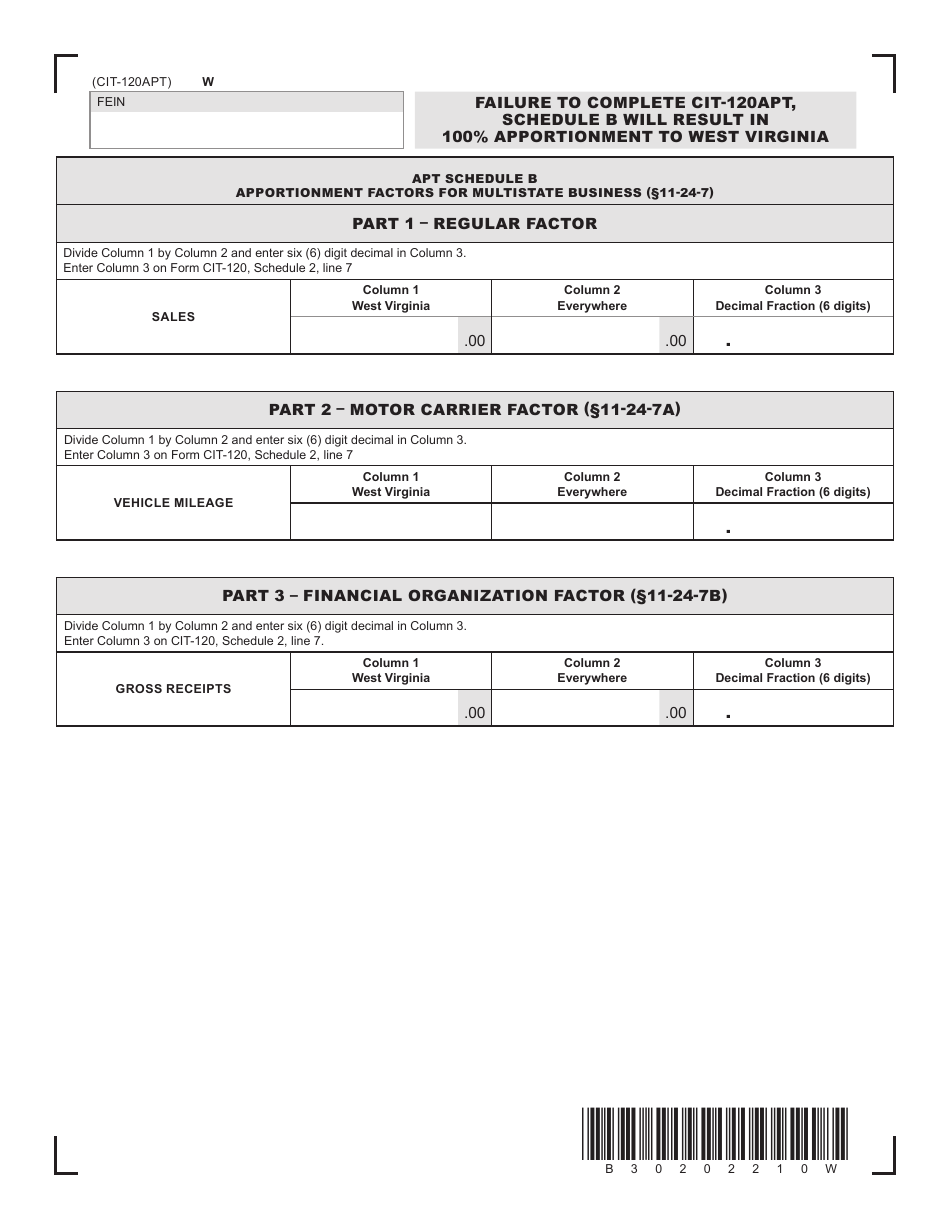 Form CIT-120APT Allocation and Apportionment for Multistate Businesses - West Virginia, Page 2