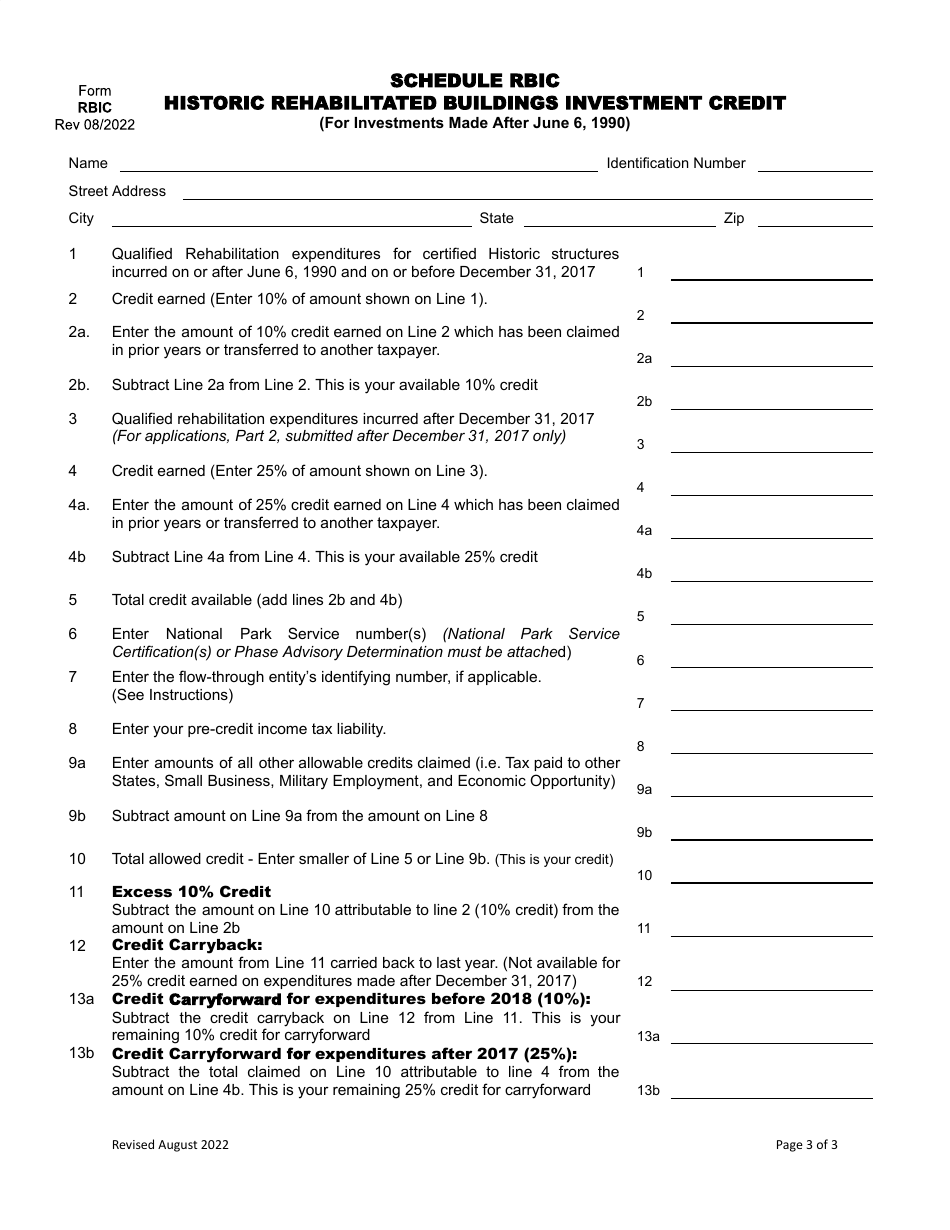 Schedule RBIC Historic Rehabilitated Buildings Investment Credit - West Virginia, Page 3