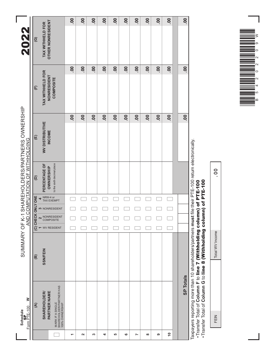 Form PTE-100 Schedule SP - 2022 - Fill Out, Sign Online and Download ...