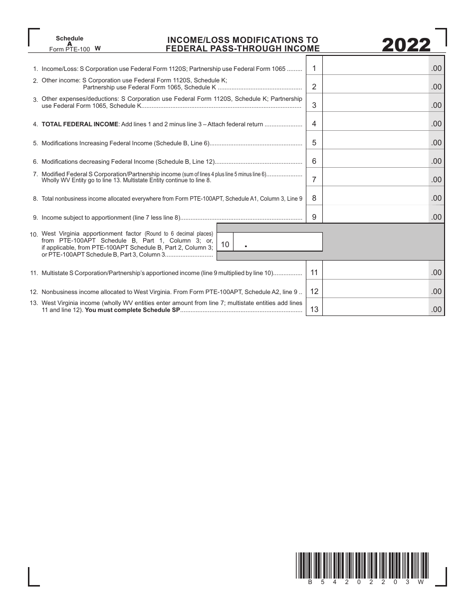 Form PTE100 Schedule A 2022 Fill Out, Sign Online and Download